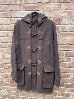 H&M Brown Hooded Pea Coat with Toggle Closures